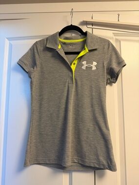 Under Armour Grey Polo with Neon Yellow Accents